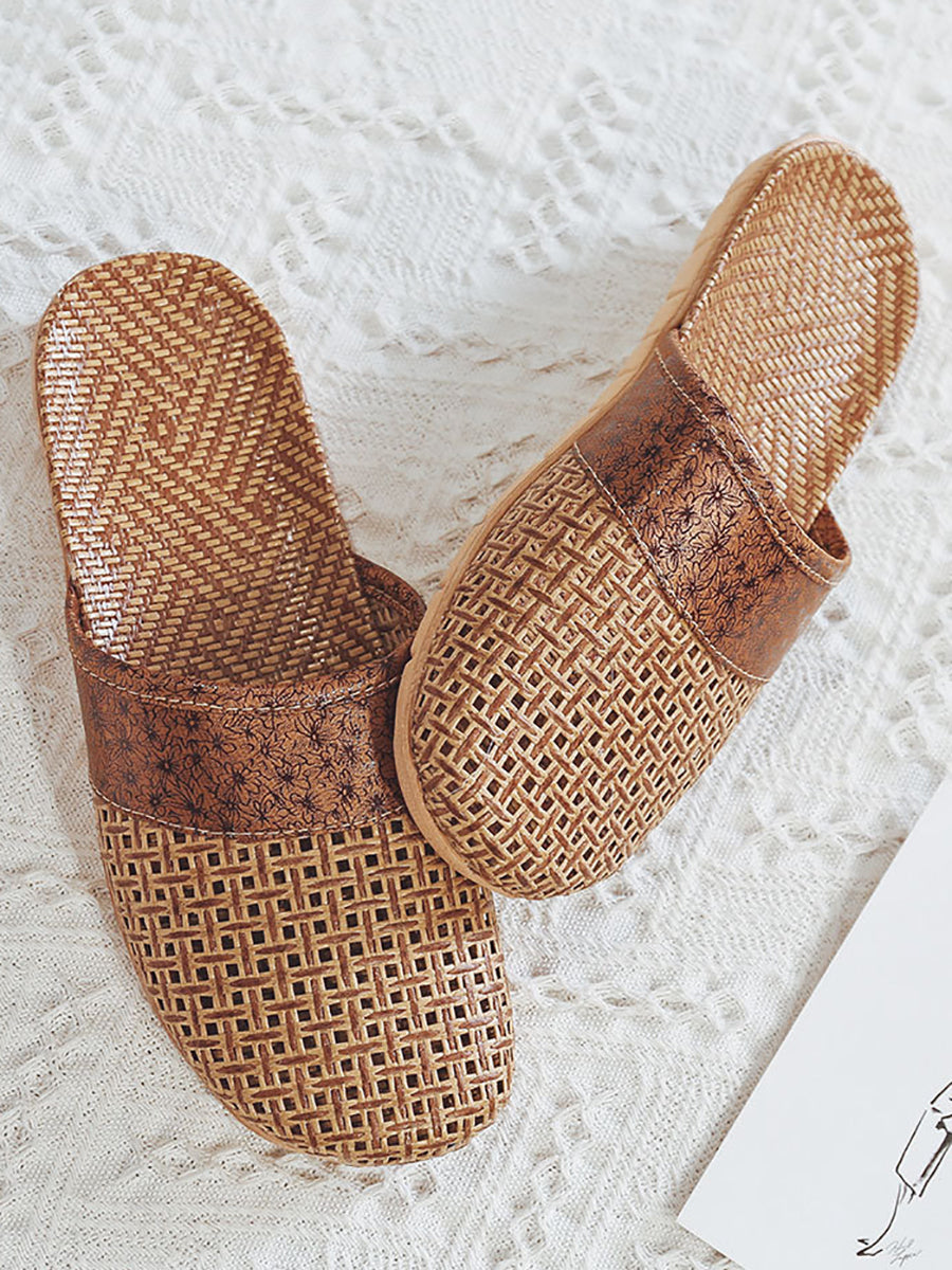 Summer Bamboo Weaving Spliced Slippers Fg1022