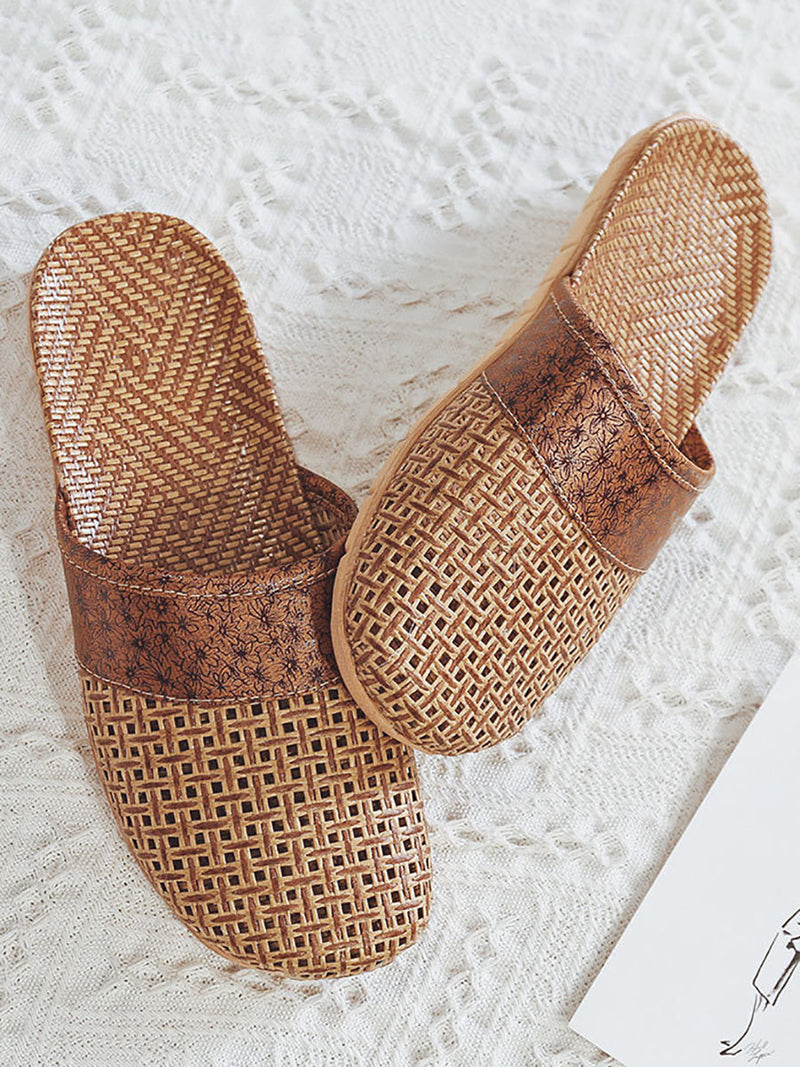 Summer Bamboo Weaving Spliced Slippers Fg1022
