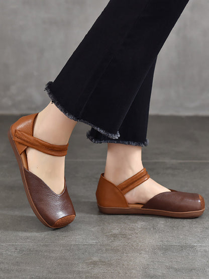 Summer Leather Colorblock Flat Shoes Qw1039