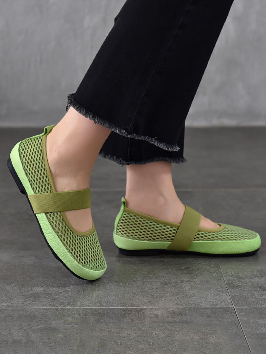 Low Heel Leather Summer Mesh Shoes
