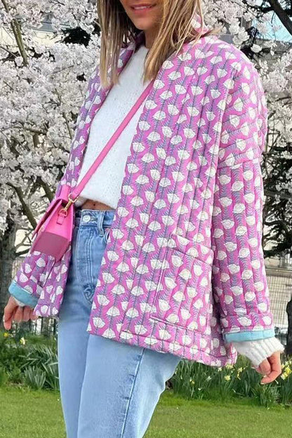 Geometric Patchwork Pocket Cardigan Collar Outerwear