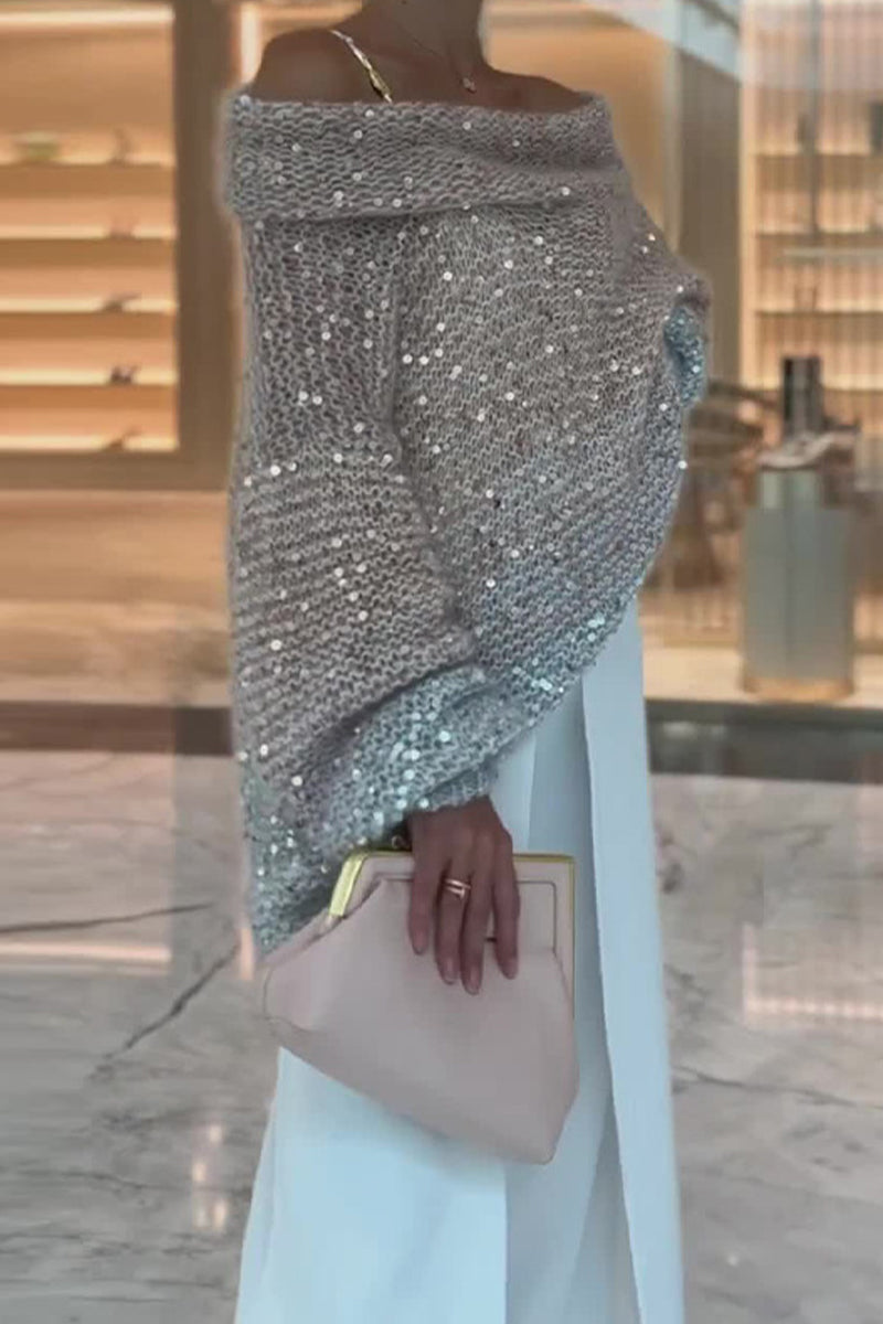 Sequins Sequined Off the Shoulder Sweaters