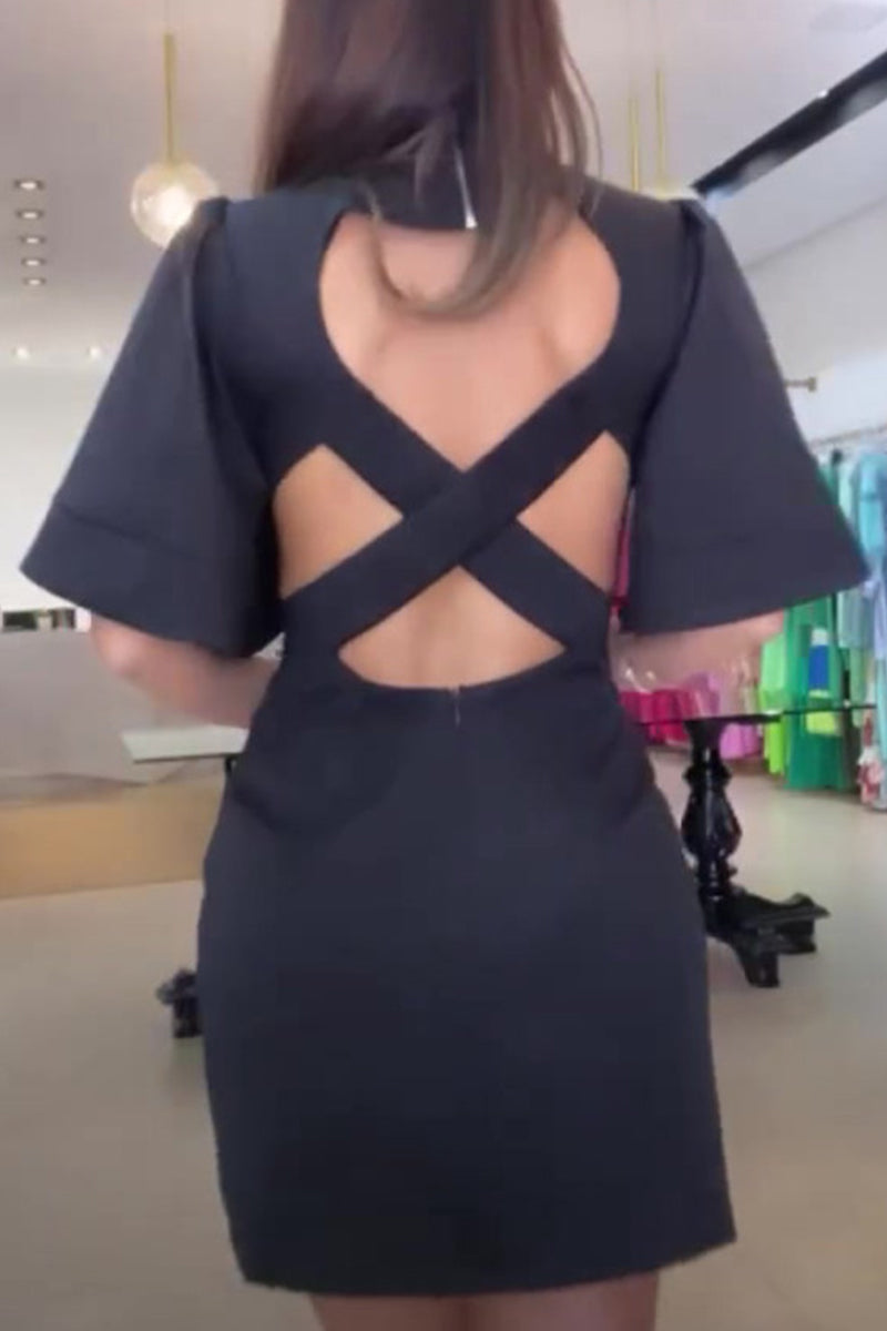 Simplicity Backless O Neck Wrapped Skirt Dresses(7 Colors)