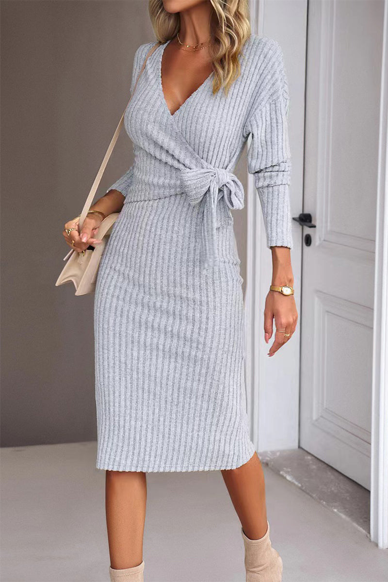 Celebrities Frenulum V Neck One Step Skirt Dresses