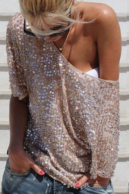 Street Sequins O Neck T-shirts
