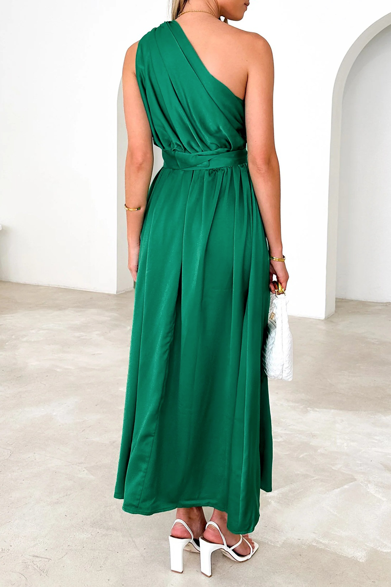 Backless Oblique Collar Waist Skirt Dresses