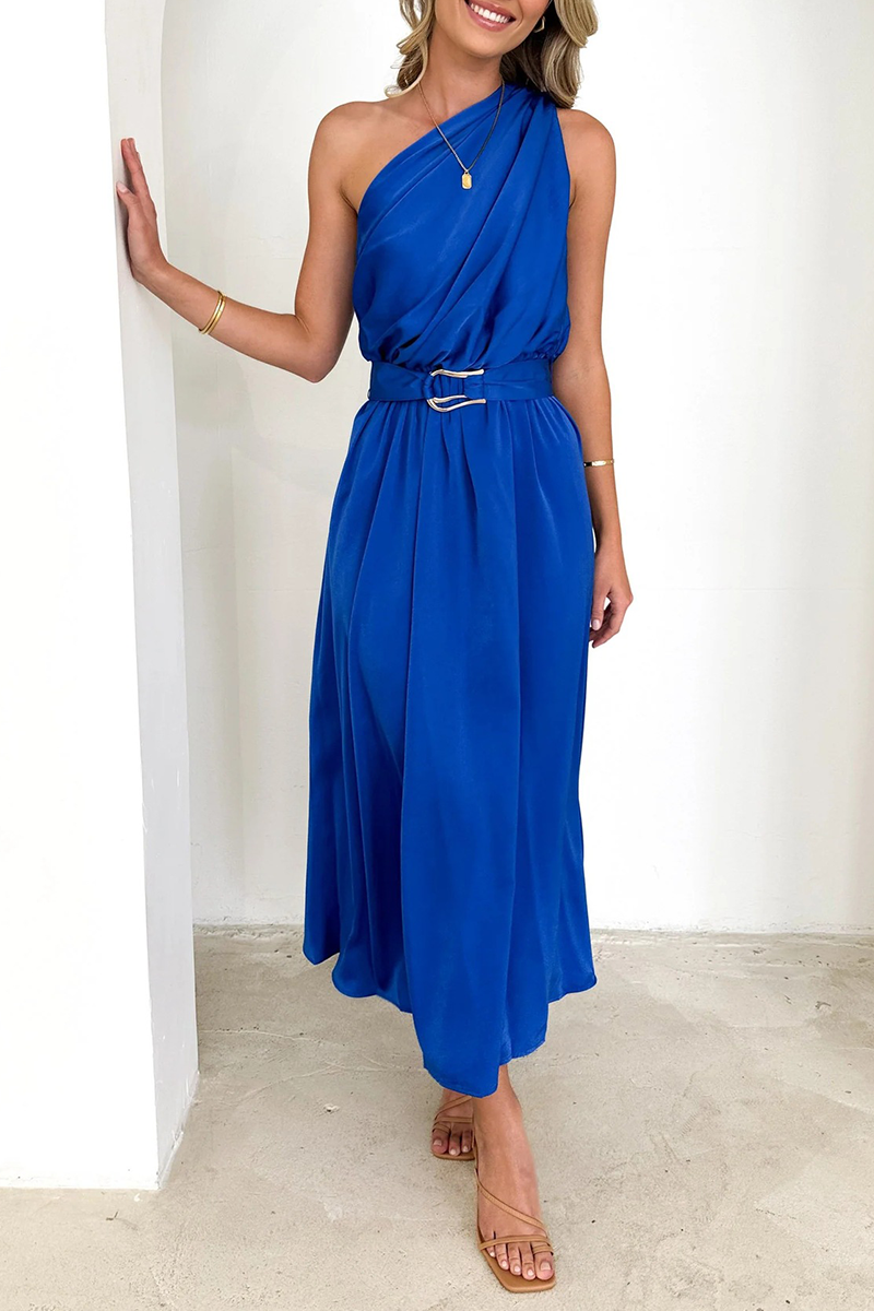 Backless Oblique Collar Waist Skirt Dresses