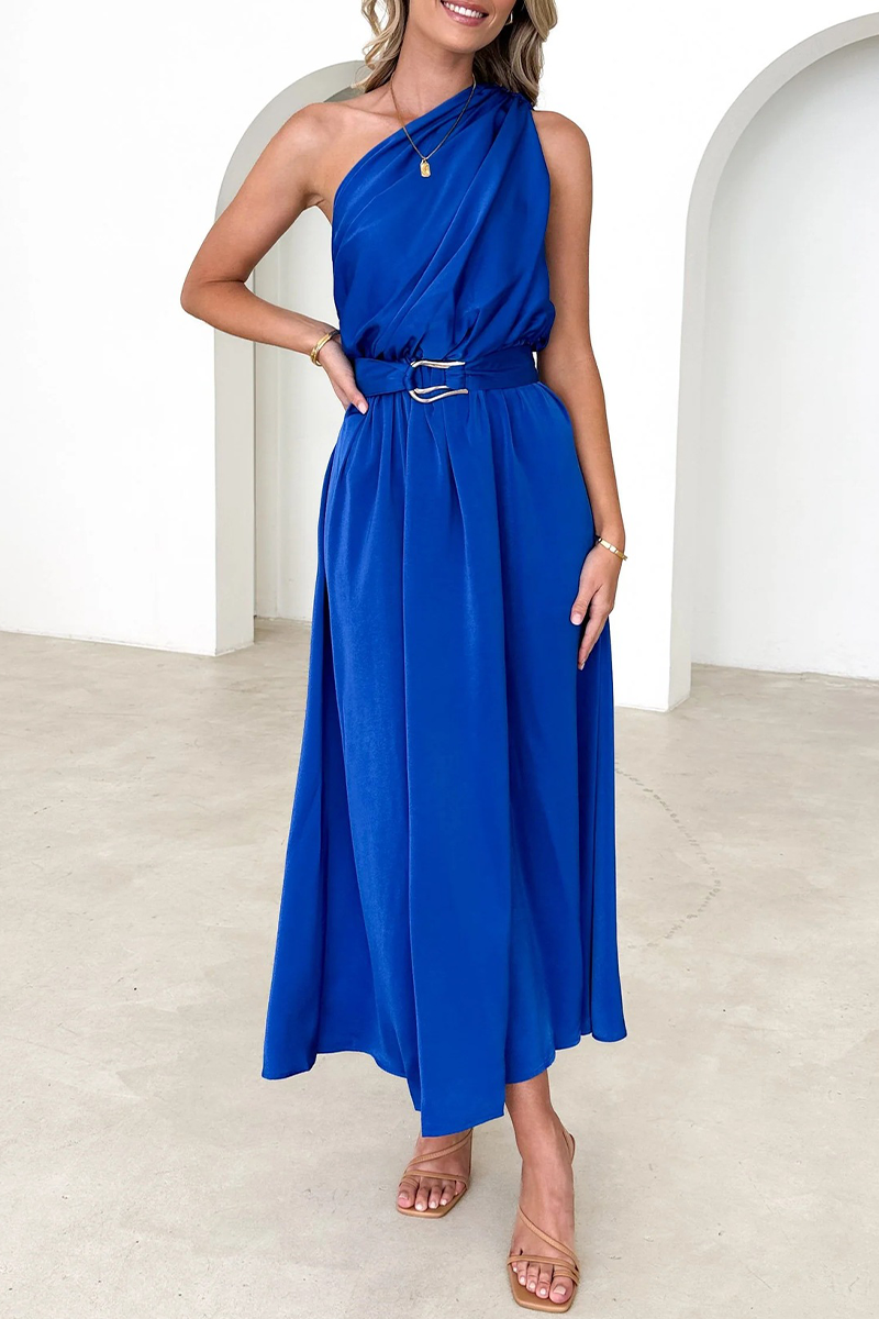 Backless Oblique Collar Waist Skirt Dresses