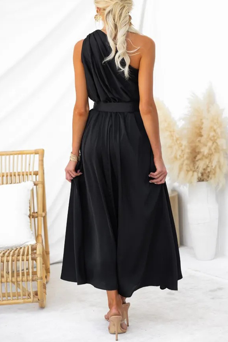 Backless Oblique Collar Waist Skirt Dresses