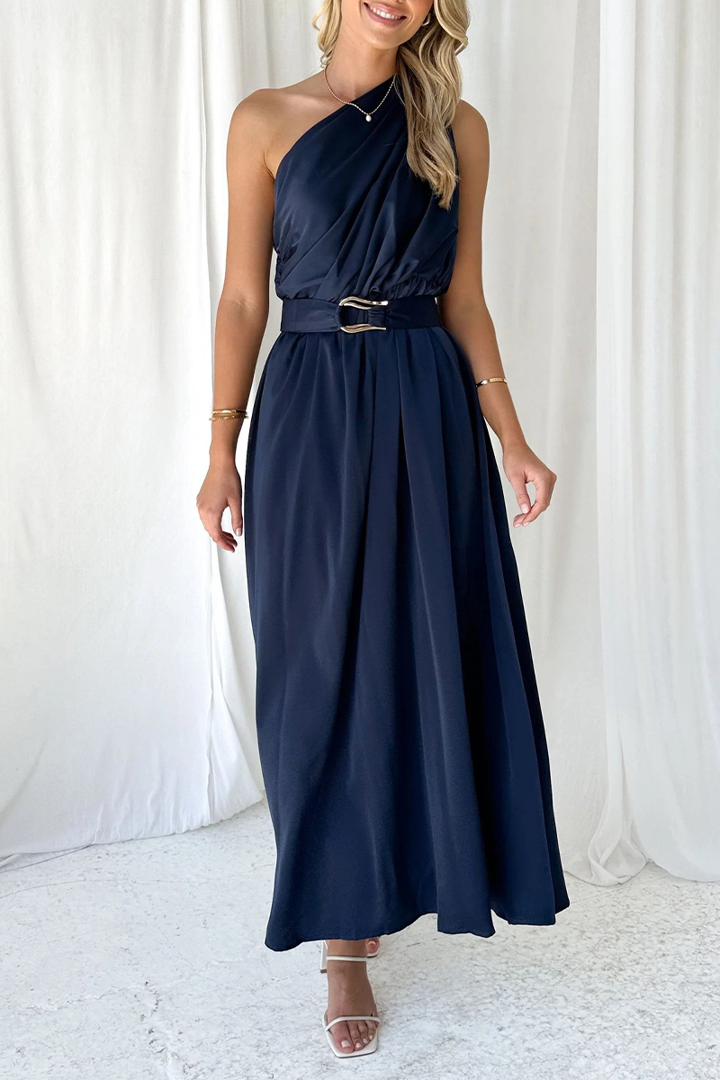 Backless Oblique Collar Waist Skirt Dresses