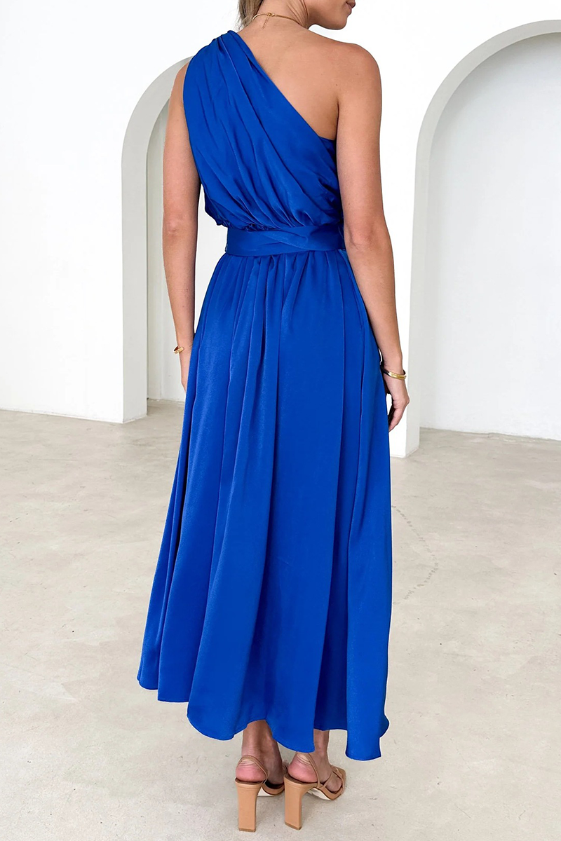 Backless Oblique Collar Waist Skirt Dresses