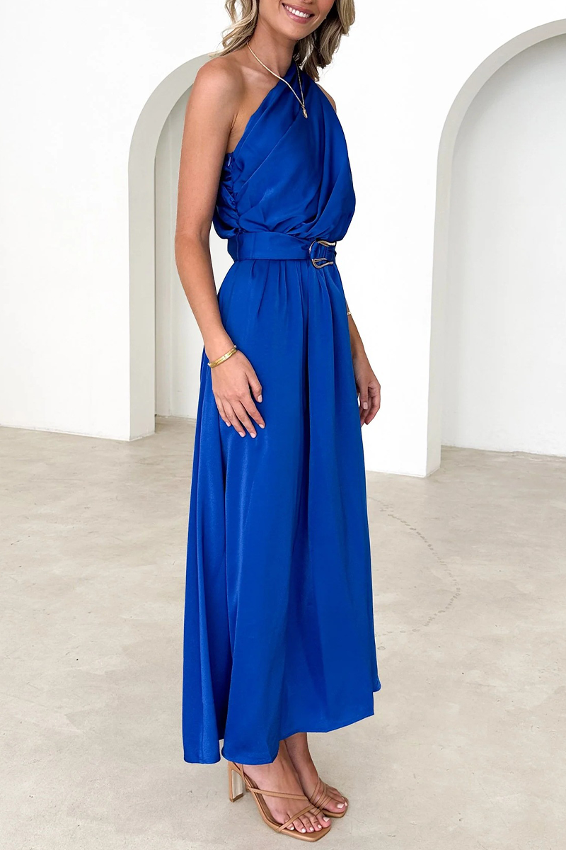Backless Oblique Collar Waist Skirt Dresses