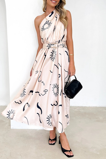 Backless Oblique Collar Waist Skirt Dresses