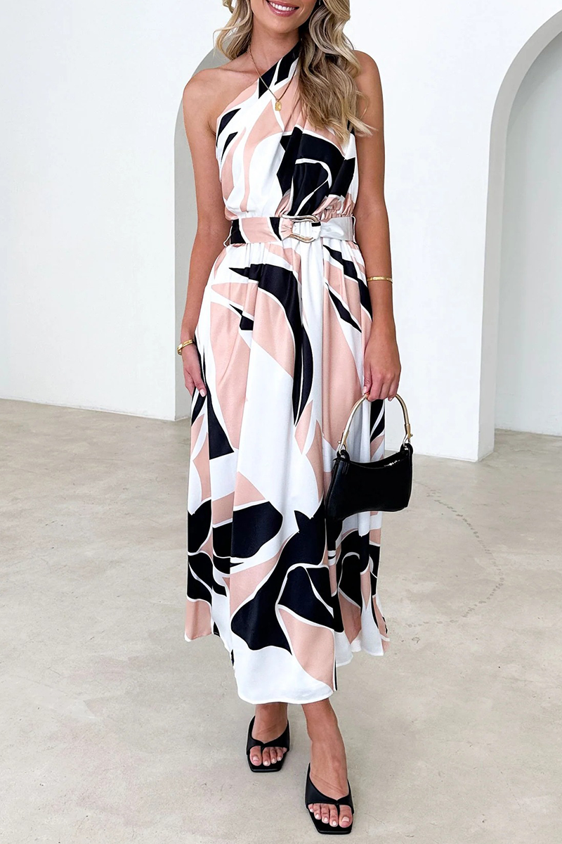Backless Oblique Collar Waist Skirt Dresses
