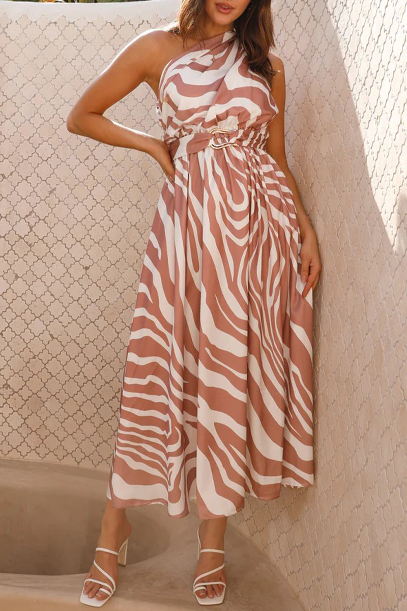 Backless Oblique Collar Waist Skirt Dresses