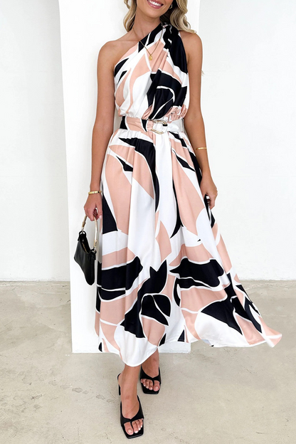 Backless Oblique Collar Waist Skirt Dresses