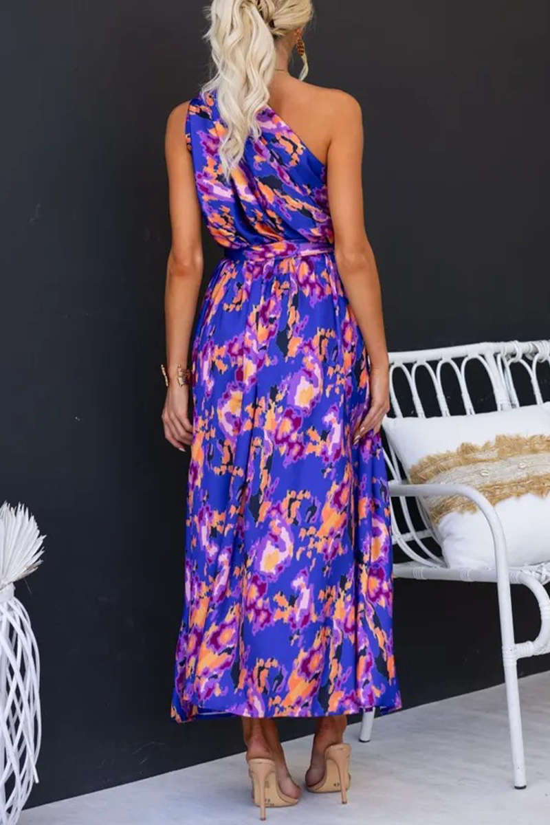 Backless Oblique Collar Waist Skirt Dresses