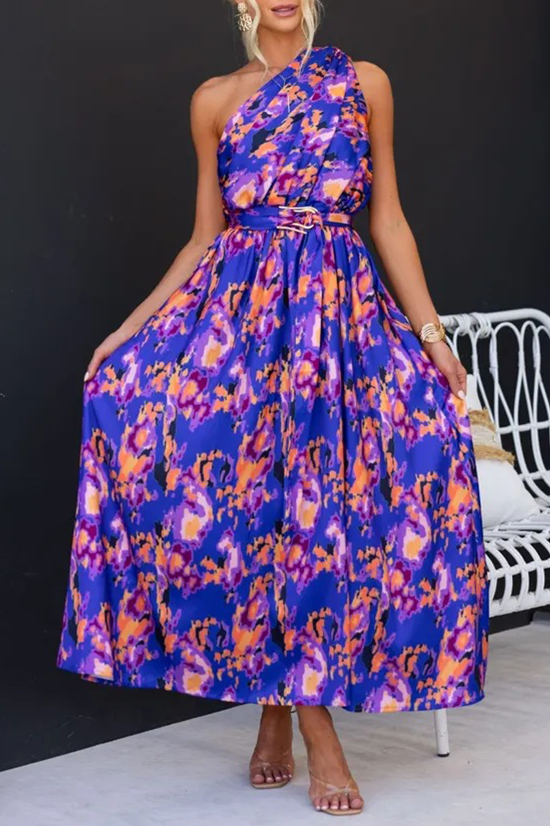 Backless Oblique Collar Waist Skirt Dresses