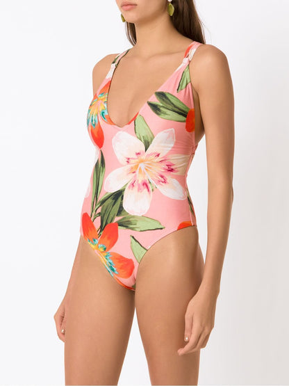 Print One Piece Swimsuit and Skirt