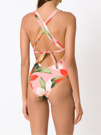 Print One Piece Swimsuit and Skirt