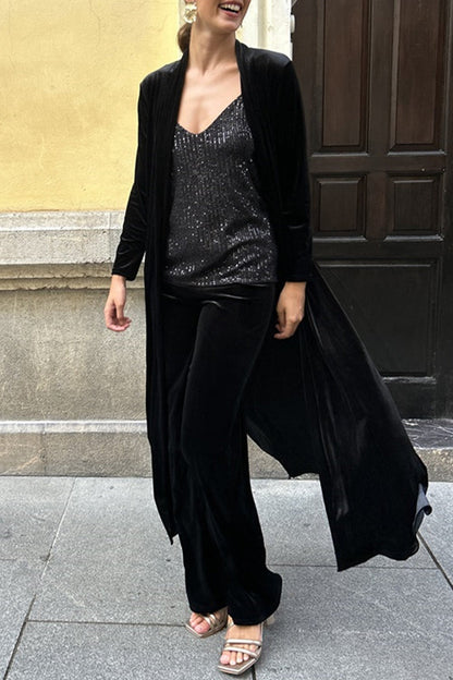 Slit Cardigan Collar Long Sleeve Two Pieces