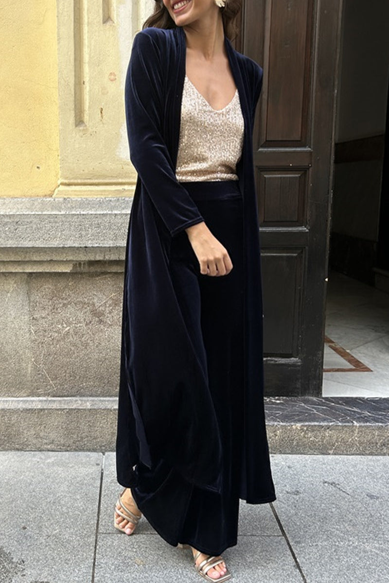 Slit Cardigan Collar Long Sleeve Two Pieces