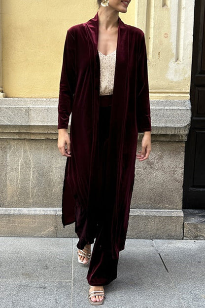 Slit Cardigan Collar Long Sleeve Two Pieces
