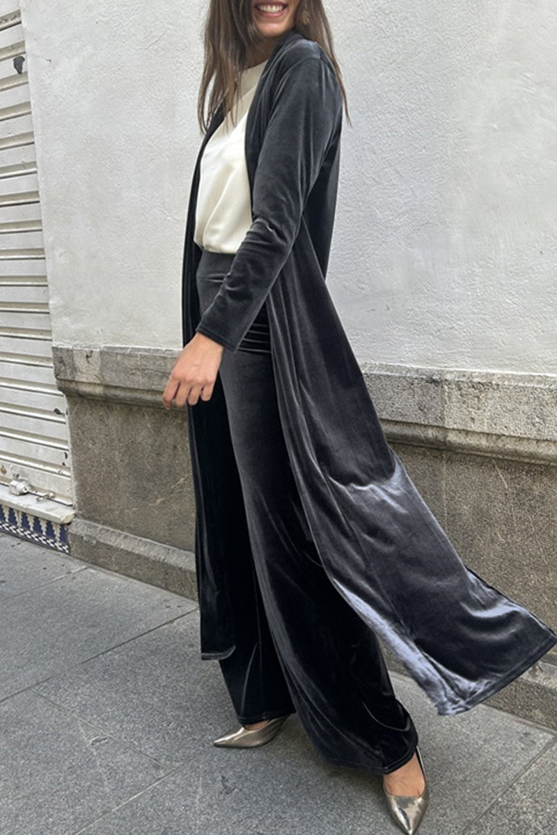 Slit Cardigan Collar Long Sleeve Two Pieces