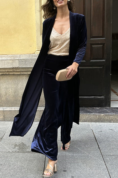 Slit Cardigan Collar Long Sleeve Two Pieces