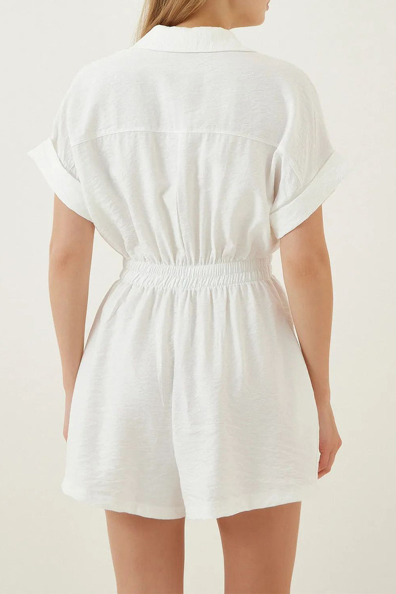 Daily Simplicity Pocket Turndown Collar Loose Rompers