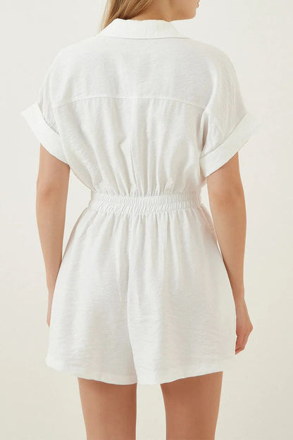 Daily Simplicity Pocket Turndown Collar Loose Rompers