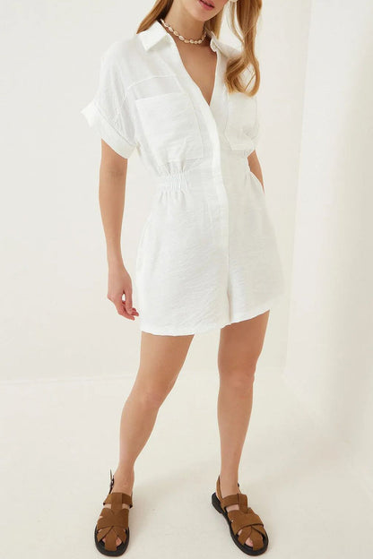 Daily Simplicity Pocket Turndown Collar Loose Rompers