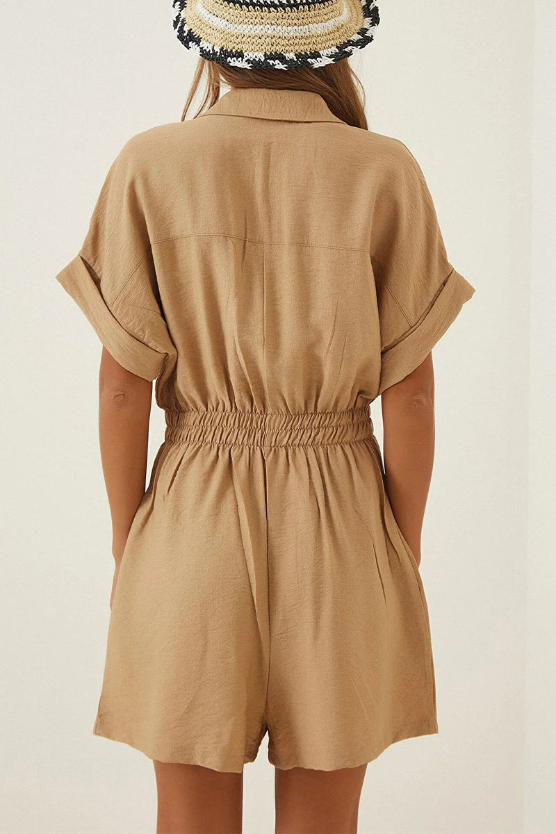 Daily Simplicity Pocket Turndown Collar Loose Rompers