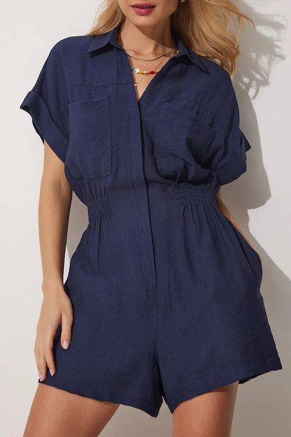 Daily Simplicity Pocket Turndown Collar Loose Rompers
