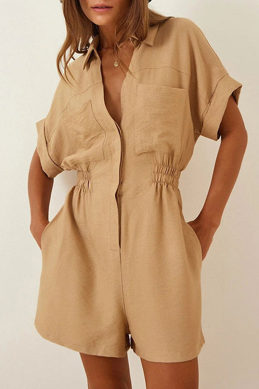 Daily Simplicity Pocket Turndown Collar Loose Rompers