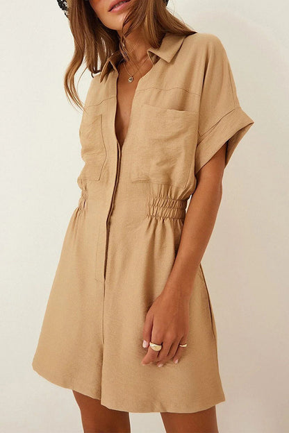 Daily Simplicity Pocket Turndown Collar Loose Rompers