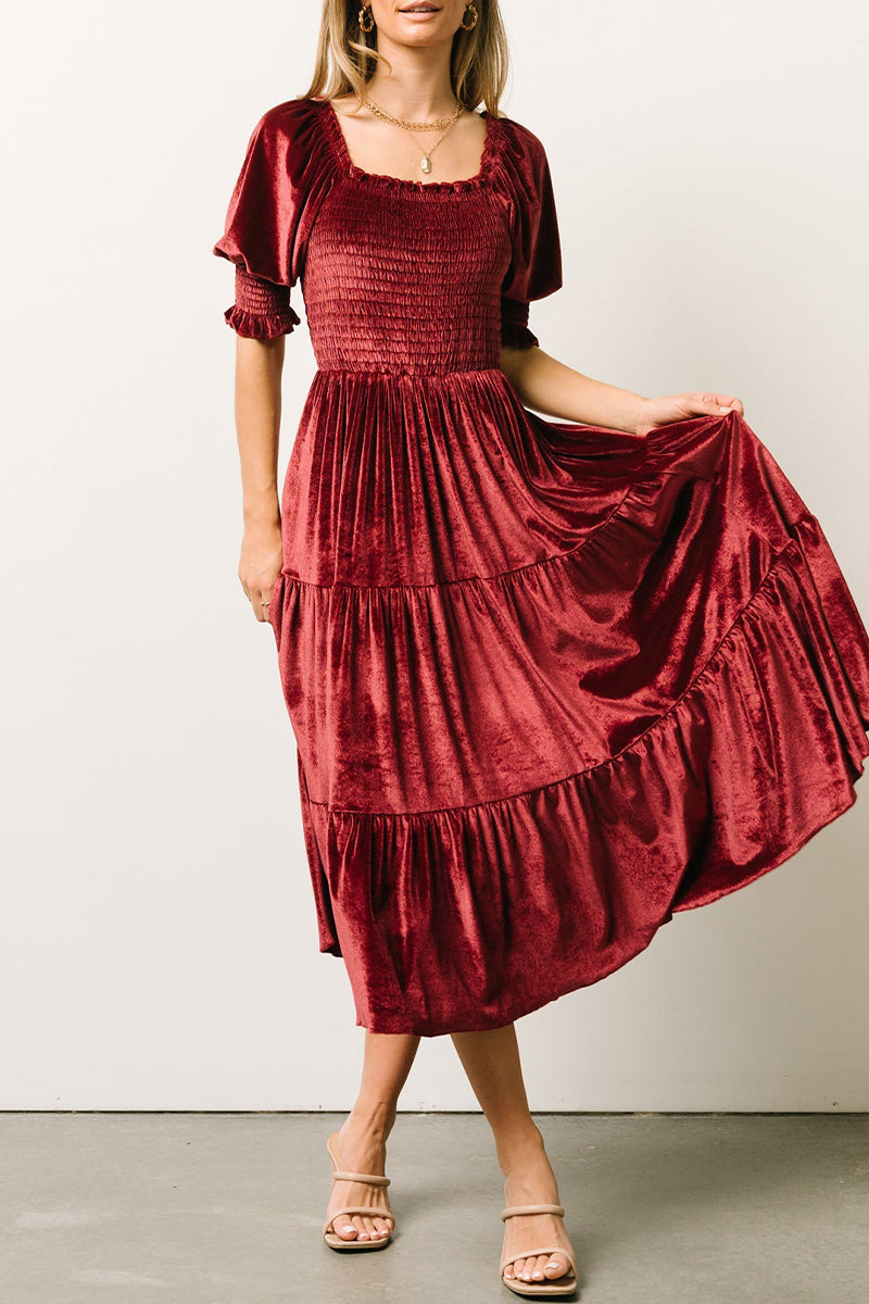 Flounce Fold Square Collar Cake Skirt Dresses