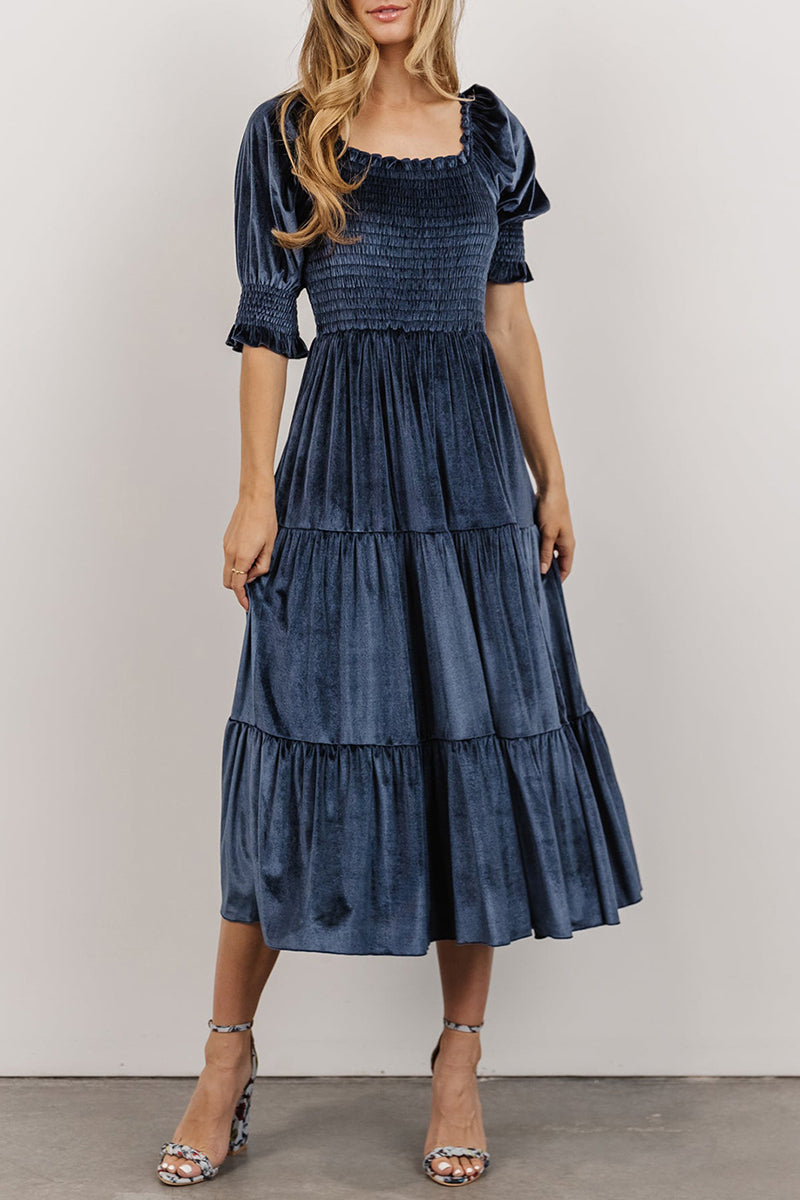 Flounce Fold Square Collar Cake Skirt Dresses