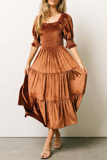 Flounce Fold Square Collar Cake Skirt Dresses
