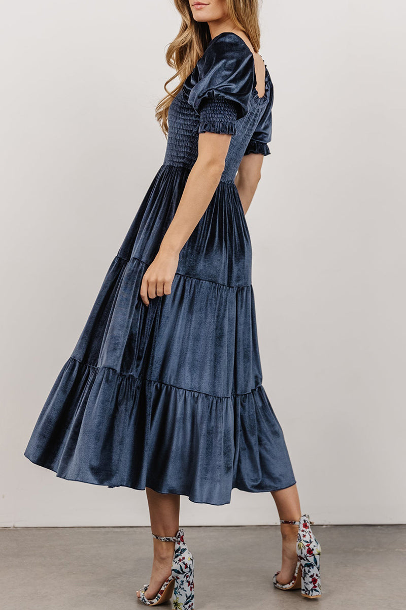 Flounce Fold Square Collar Cake Skirt Dresses