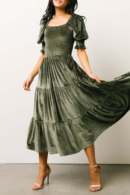 Flounce Fold Square Collar Cake Skirt Dresses