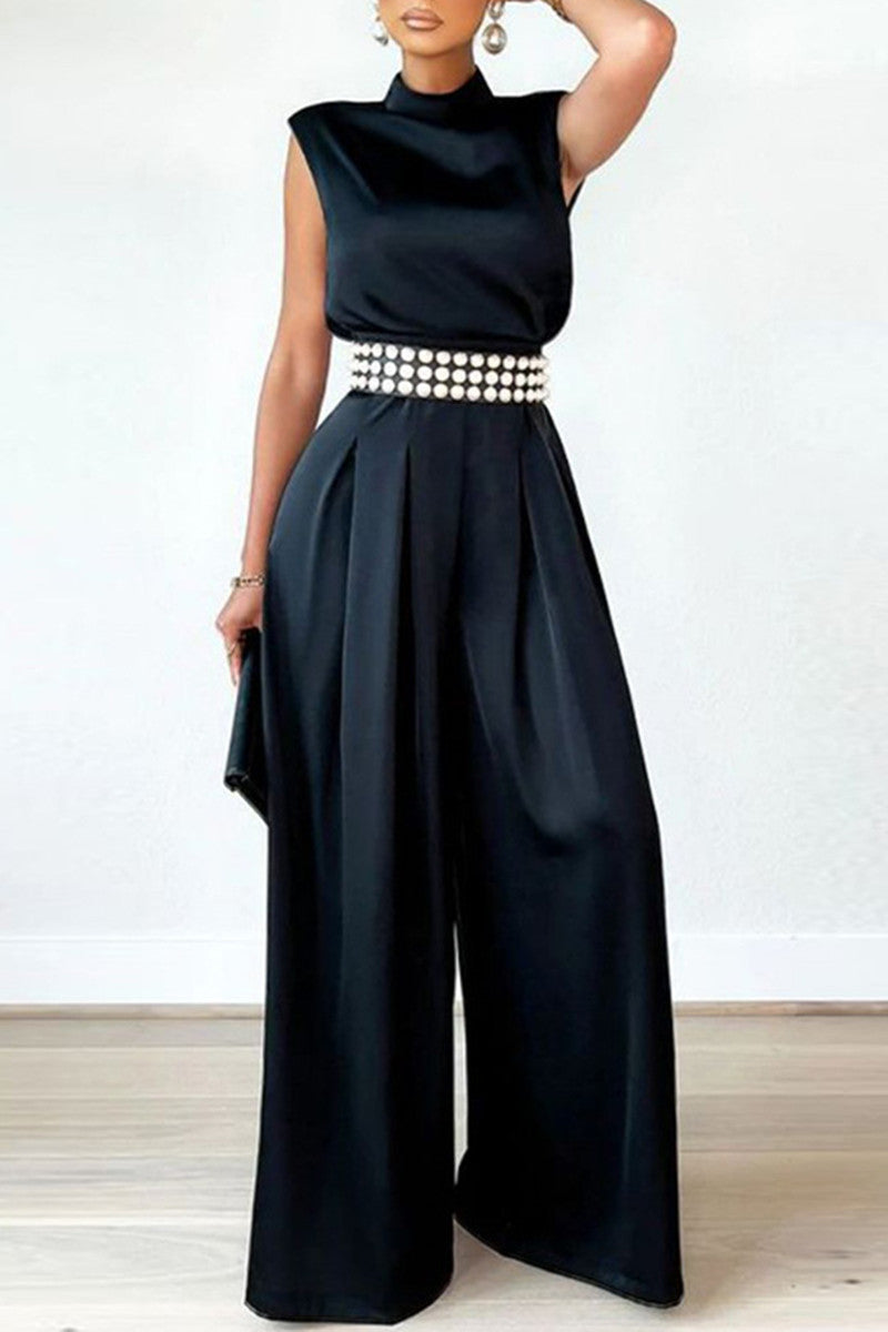 Patchwork Half a Turtleneck Regular Jumpsuits (without Belt)
