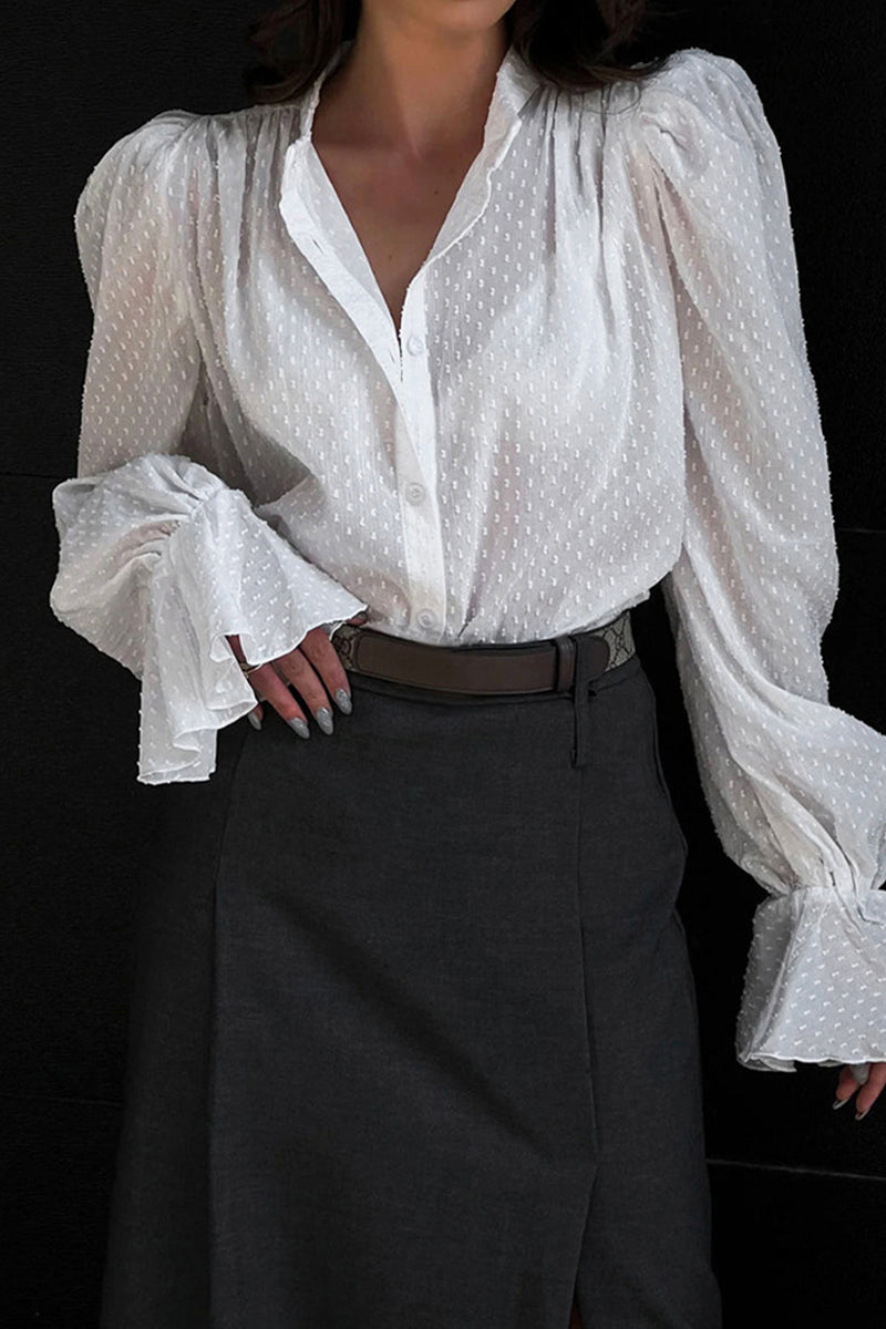 Sweet Flounce Mandarin Collar Blouses