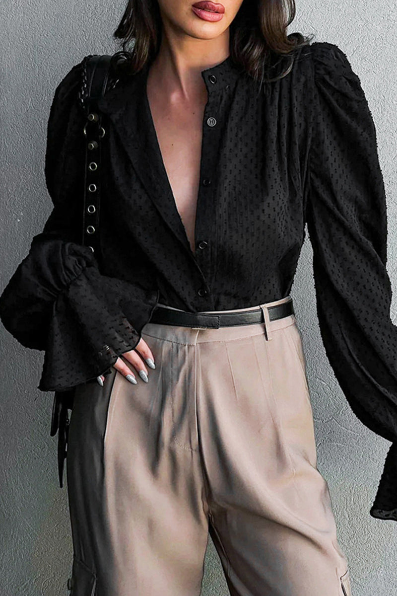 Sweet Flounce Mandarin Collar Blouses