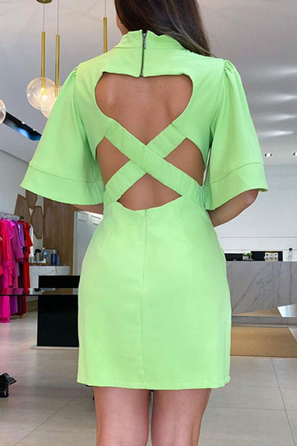 Simplicity Backless O Neck Wrapped Skirt Dresses(7 Colors)