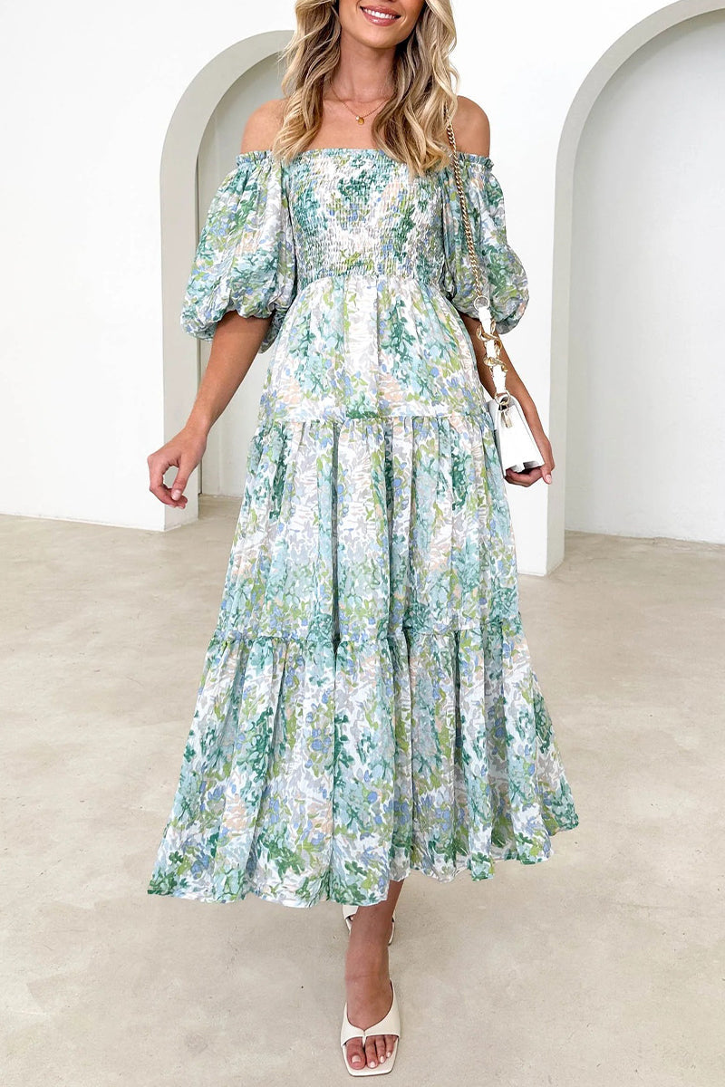 Patchwork Off the Shoulder Cake Skirt Dresses