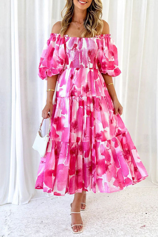 Patchwork Off the Shoulder Cake Skirt Dresses