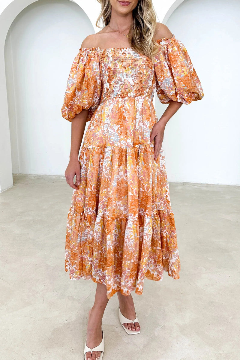 Patchwork Off the Shoulder Cake Skirt Dresses