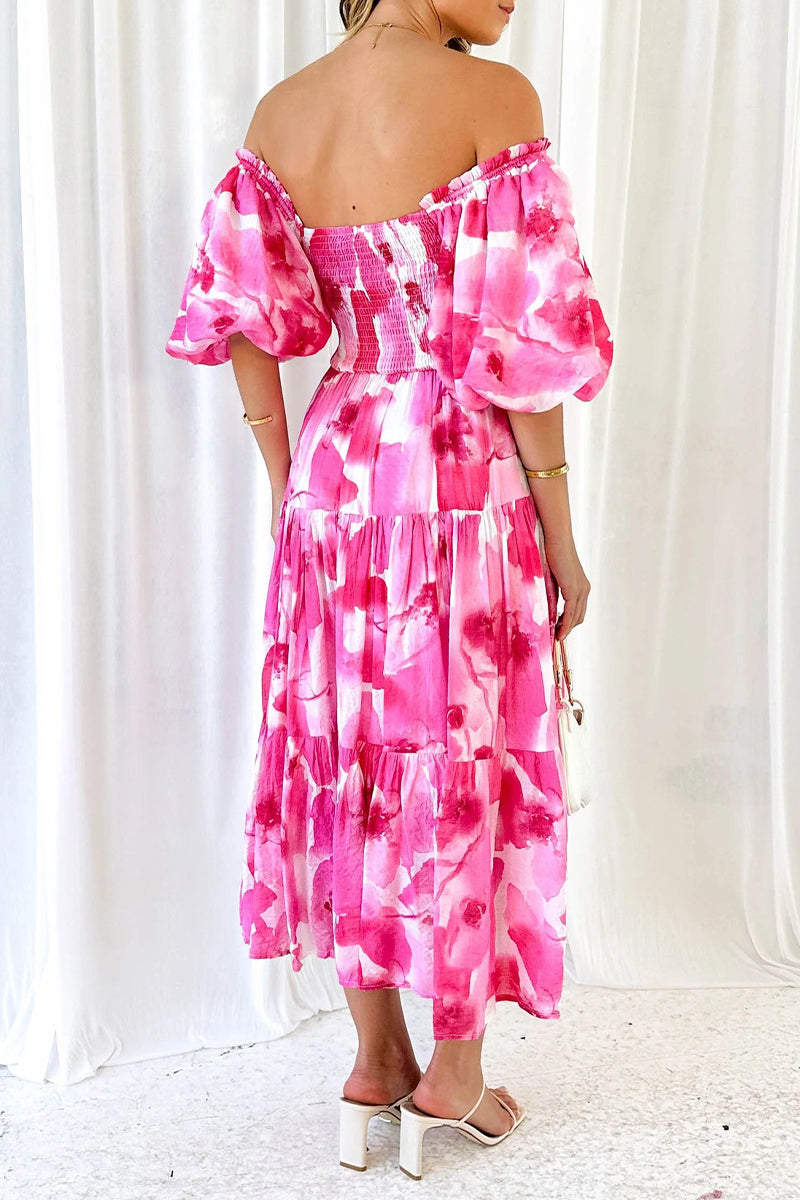 Patchwork Off the Shoulder Cake Skirt Dresses