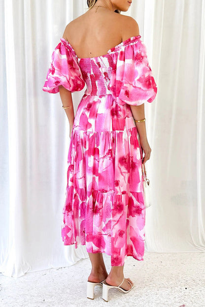 Patchwork Off the Shoulder Cake Skirt Dresses